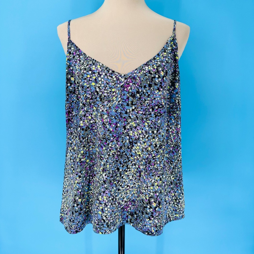Chico'sSilk Blend Abstract Confetti Print V-Neck Camisole Top Blue Purple L / XL